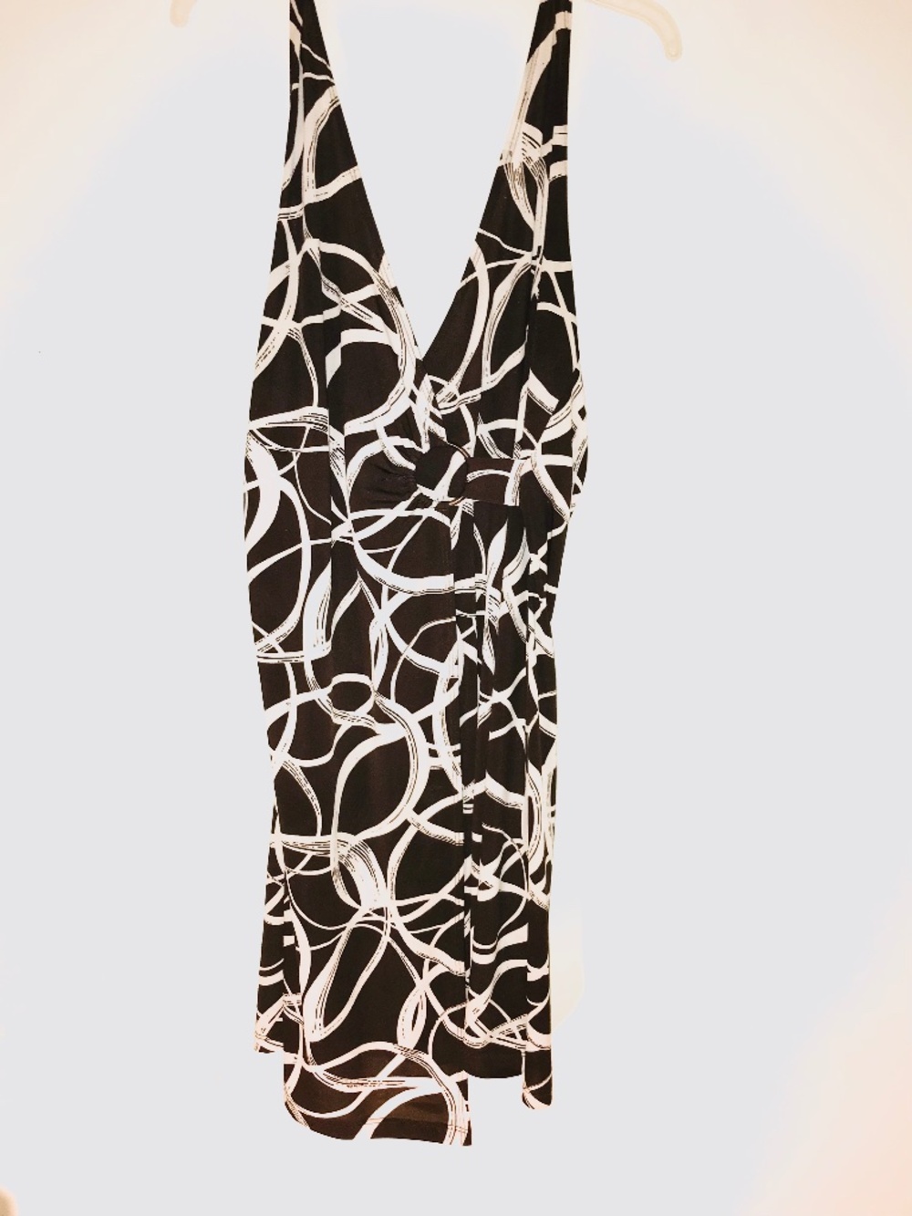 MKM Designs Vintage Y2K Retro Geo Print Halter VNeck Midi Dress Brown White L